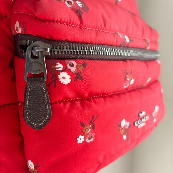 Coach Quilted Puffer Charlie Backpack in Red "Baby Bouquet" Floral Print F30667 - Picture 2 of 14